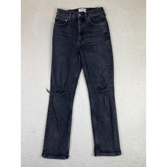 Agolde Denim - AGOLDE Wilder High Rise Straight Jeans Womens 24 Gray Charcoal Distressed Denim